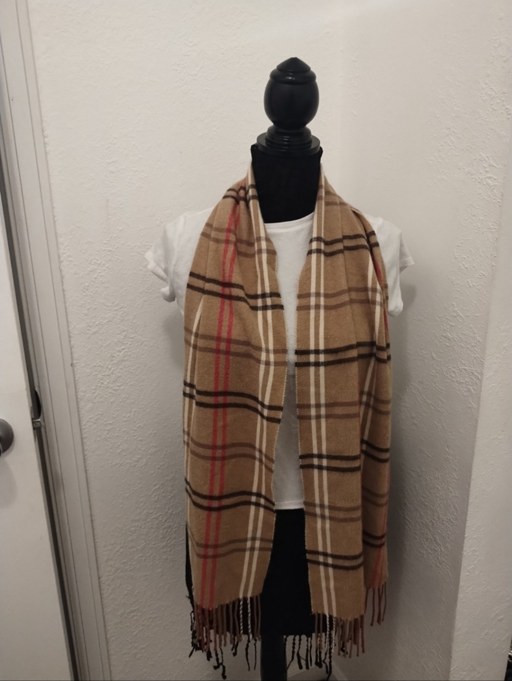 Cejon Tan and Red Striped Scarf